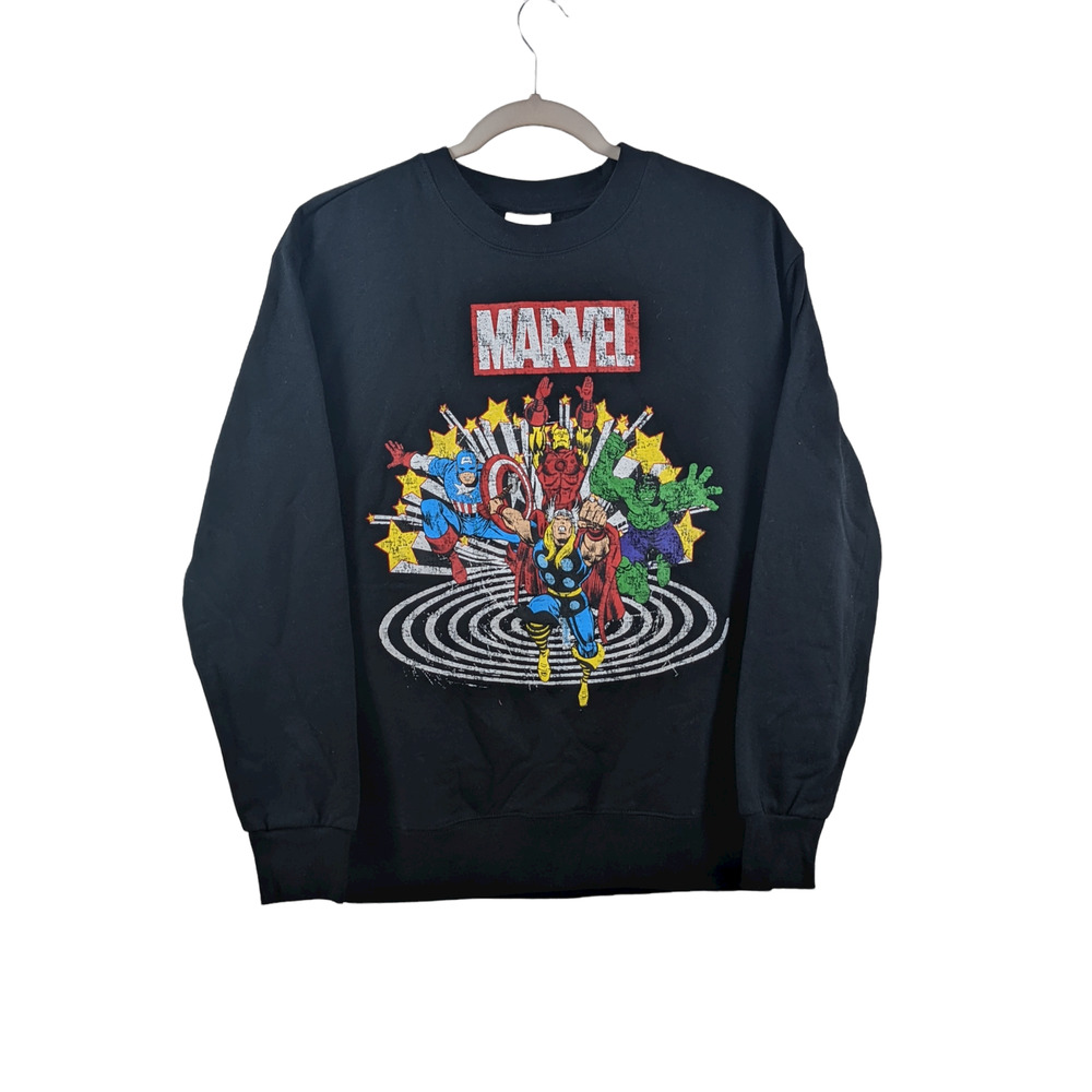 Marvel Avengers Sweatshirt Black S Iron Man Hulk Thor Captain America Crew L/S